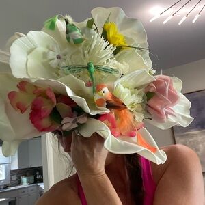 Kentucky Derby Hat Fascinator Elegant creme and Bird Feather  Floral